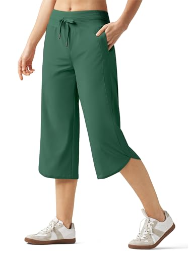 WILLIT Damen Caprihose Weites Bein Wanderhose Laufhose Sporthose Schnell Trocknend Capri Jogginghose Trekkinghose Leichte mit Taschen Dunkelgrün S von WILLIT