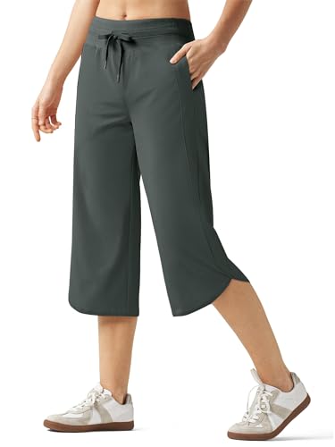 WILLIT Damen Caprihose Weites Bein Wanderhose Laufhose Sporthose Schnell Trocknend Capri Jogginghose Trekkinghose Leichte mit Taschen Grau XL von WILLIT