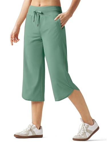 WILLIT Damen Caprihose Weites Bein Wanderhose Laufhose Sporthose Schnell Trocknend Capri Jogginghose Trekkinghose Leichte mit Taschen Grün S von WILLIT