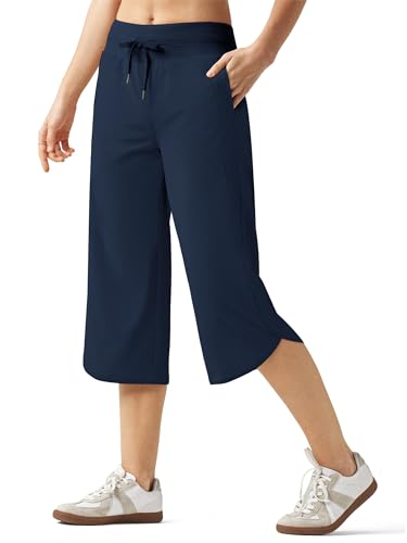 WILLIT Damen Caprihose Weites Bein Wanderhose Laufhose Sporthose Schnell Trocknend Capri Jogginghose Trekkinghose Leichte mit Taschen Marineblau XL von WILLIT