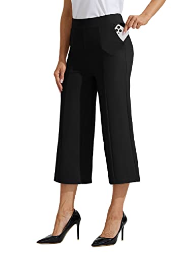 WILLIT Damen Caprihosen Kleid Yogahose Weites Bein Business Casual Capris Arbeitshose Stretch Hoch Tailliert 21" Schwarz XL von WILLIT