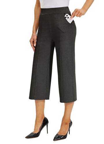 WILLIT Damen Caprihosen Kleid Yogahose Weites Bein Business Casual Capris Arbeitshose Stretch Hochtailliert 21" Anthrazit Dunkelgrau L von WILLIT