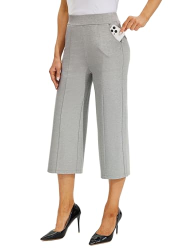 WILLIT Damen Caprihosen Kleid Yogahosen Weites Bein Business Casual Capris Arbeitshose Stretch High Waisted 21" Grau XXL von WILLIT