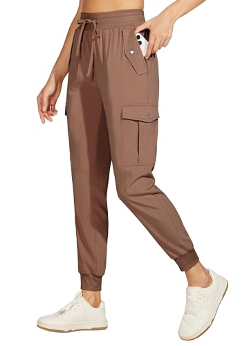 WILLIT Damen Cargo Joggerhose Wanderhosen Leichte Jogginghose Schnelltrocknende Cargohose Outdoor Jogger Athletisch Workout Reise Casual Hose Wasserdicht Braun S von WILLIT