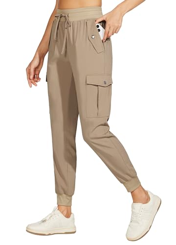 WILLIT Damen Cargo Joggerhose Wanderhosen Leichte Jogginghose Schnelltrocknende Cargohose Outdoor Jogger Athletisch Workout Reise Casual Hose Wasserdicht Khaki XL von WILLIT