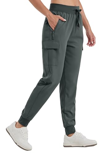 WILLIT Damen Cargo Jogginghose Wanderhosen Leichte Cargohose Athletisch Outdoor Reise Jogger Schnelltrocknende Workout Casual Hose Wasserdicht Deep Gray M von WILLIT