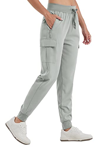 WILLIT Damen Cargo Jogginghose Wanderhosen Leichte Cargohose Athletisch Outdoor Reise Jogger Schnelltrocknende Workout Casual Hose Wasserdicht Hellgrau S von WILLIT