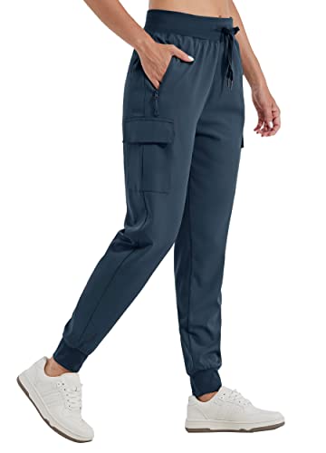 WILLIT Damen Cargo Jogginghose Wanderhosen Leichte Cargohose Athletisch Outdoor Reise Jogger Schnelltrocknende Workout Casual Hose Wasserdicht Marineblau XS von WILLIT