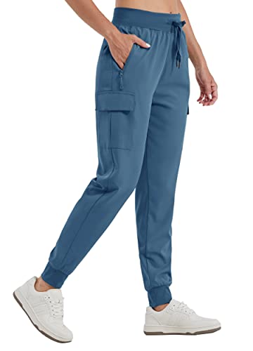 WILLIT Damen Cargo Jogginghose Wanderhosen Leichte Cargohose Athletisch Outdoor Reise Jogger Schnelltrocknende Workout Casual Hose Wasserdicht Ozean Blau L von WILLIT