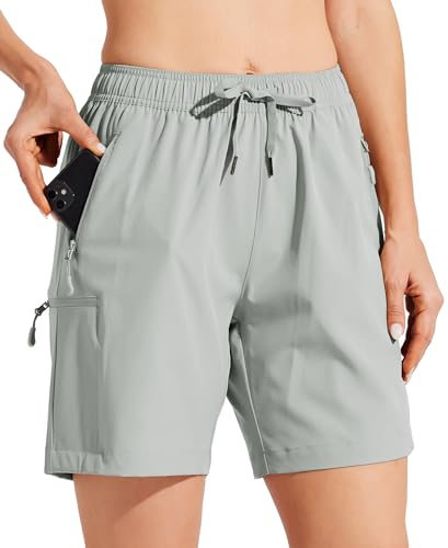 WILLIT Damen Wanderhose Sommer Cargohose schnelltrocknend Wandern Kurz leichte Sport Shorts mit Taschen Hellgrau L von WILLIT