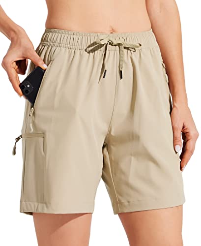 WILLIT Damen Cargo Shorts schnelltrocknend Wandern aktiv Shorts leichte Sport Sommer Shorts mit Taschen Khaki L von WILLIT