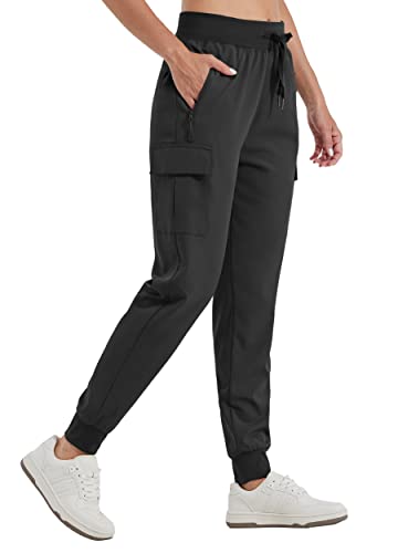 WILLIT Damen Cargo Jogginghose Wanderhosen Leichte Cargohose Athletisch Outdoor Reise Jogger Schnelltrocknende Workout Casual Hose Wasserdicht Schwarz XL von WILLIT