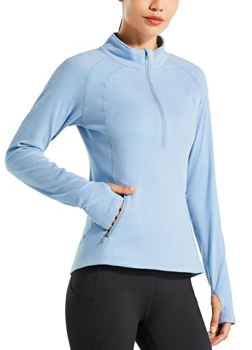 WILLIT Damen Fleece Pullover Laufjacke Thermal Sweatjacke Reithemd Warm Golfshirt Langarm Fleecepullover Half Zip Fleeceshirt Übung Winter Gear Blau M von WILLIT