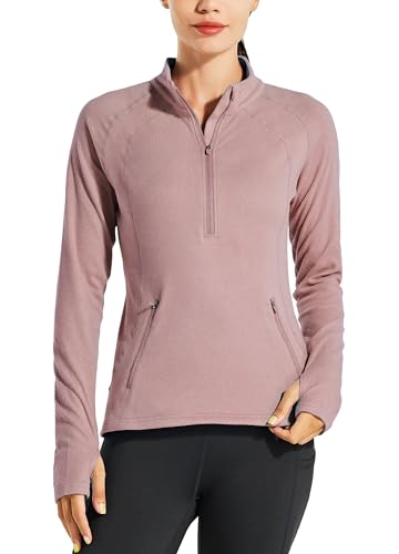 WILLIT Damen Fleece Pullover Laufjacke Thermal Sweatjacke Reithemd Warm Golfshirt Langarm Fleecepullover Half Zip Fleeceshirt Übung Winter Gear Kaffee 3XL von WILLIT