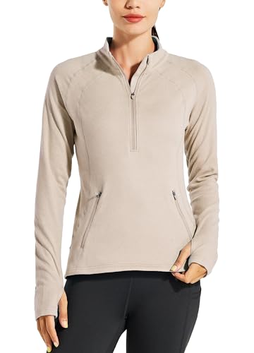 WILLIT Damen Fleece Pullover Laufjacke Thermal Sweatjacke Reithemd Warm Golfshirt Langarm Fleecepullover Half Zip Fleeceshirt Übung Winter Gear Milchtee XXL von WILLIT