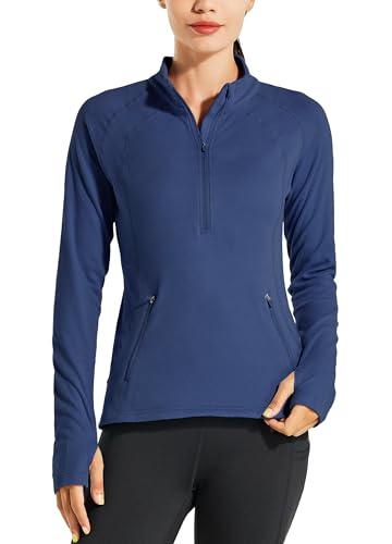 WILLIT Damen Fleece Pullover Laufjacke Thermal Sweatjacke Reithemd Warm Golfshirt Langarm Fleecepullover Half Zip Fleeceshirt Übung Winter Gear Navy M von WILLIT