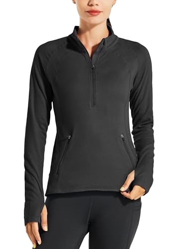 WILLIT Damen Fleece Pullover Laufjacke Thermal Sweatjacke Reithemd Warm Golfshirt Langarm Fleecepullover Half Zip Fleeceshirt Übung Winter Gear Schwarz XXL von WILLIT