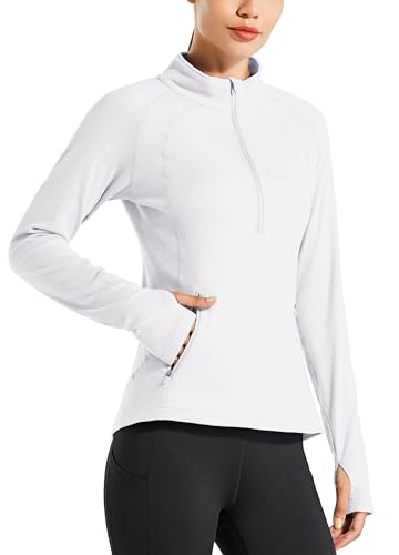 WILLIT Damen Fleece Pullover Laufjacke Thermal Sweatjacke Reithemd Warm Golfshirt Langarm Fleecepullover Half Zip Fleeceshirt Übung Winter Gear Weiß M WILLIT Damen Fleece Pullover Laufjacke Thermal Sweatjacke Reithemd Warm Golfshirt Langarm Fleecepullover Half Zip Fleeceshirt Übung Winter Gear Weiß M von WILLIT