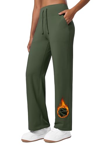 WILLIT Damen Fleece gefütterte Hose Winter Yogahose Thermohose Yoga Hose Weites Bein Lounge Hose mit Taschen Armeegrün L WILLIT Damen Fleece gefütterte Hose Winter Yogahose Thermohose Yoga Hose Weites Bein Lounge Hose mit Taschen Armeegrün L von WILLIT