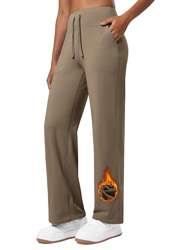 WILLIT Damen Fleece gefütterte Hose Winter Yogahose Thermohose Yoga Hose Weites Bein Lounge Hose mit Taschen Braun L WILLIT Damen Fleece gefütterte Hose Winter Yogahose Thermohose Yoga Hose Weites Bein Lounge Hose mit Taschen Braun L von WILLIT