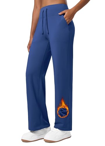 WILLIT Damen Fleece gefütterte Hose Winter Yogahose Thermohose Yoga Hose Weites Bein Lounge Hose mit Taschen Dunkelblau XXL WILLIT Damen Fleece gefütterte Hose Winter Yogahose Thermohose Yoga Hose Weites Bein Lounge Hose mit Taschen Dunkelblau XXL von WILLIT