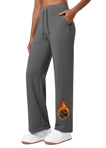 WILLIT Damen Fleece gefütterte Hose Winter Yogahose Thermohose Yoga Hose Weites Bein Lounge Hose mit Taschen Grau L WILLIT Damen Fleece gefütterte Hose Winter Yogahose Thermohose Yoga Hose Weites Bein Lounge Hose mit Taschen Grau L von WILLIT