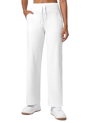 WILLIT Jogginghose Damen Fleece gefütterte Hose Winter Sporthose Warme Yogahose Thermohose Weites Bein Lounge Hose mit Taschen 29" Weiß XL von WILLIT
