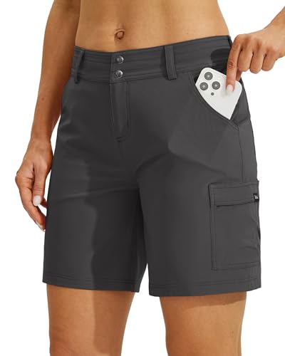 WILLIT Damen Golf Wanderhose Kurz Cargo Shorts Schnelltrockner Sportliche Stretch Shorts Lässige Sommer Shorts Trekkinghose Outdoor leichte mit Taschen 7" Dunkelgrau 48 von WILLIT