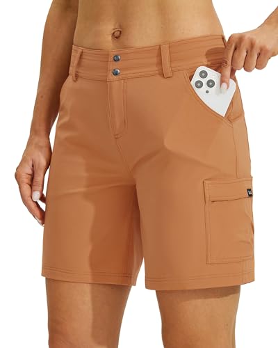 WILLIT Damen Wanderhose Kurz Cargoshorts Schnelltrockner Sporthose Stretch Shorts Trekkinghose Golf Lässige Sommer Outdoor leichte mit Taschen 7" Erdorange 48/ US16 von WILLIT