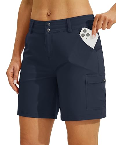 WILLIT Damen Golf Wanderhose Kurz Cargo Shorts Schnelltrockner Sportliche Stretch Shorts Lässige Sommer Shorts Trekkinghose Outdoor leichte mit Taschen 7" Navy 40 von WILLIT