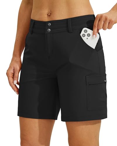 WILLIT Damen Wanderhose Kurz Cargoshorts Schnelltrockner Sporthose Stretch Shorts Trekkinghose Golf Lässige Sommer Outdoor leichte mit Taschen 7" Schwarz 34/ US2 von WILLIT