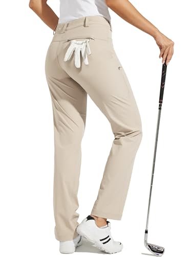 WILLIT Damen Golfhose Stretch Wanderhose Schnelltrocken Leichte Outdoor Arbeitshose Freizeithose mit Taschen Wasserdicht Khaki 44 von WILLIT