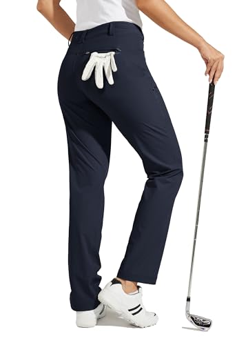 WILLIT Damen Golfhose Stretch Wanderhose Schnelltrockner Leichte Outdoor Arbeitshose Freizeithose mit Taschen Wasserabweisend Dunkelblau 38 von WILLIT