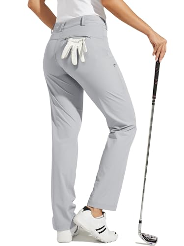 WILLIT Damen Golfhose Stretch Wanderhose Schnelltrockner Leichte Outdoor Arbeitshose Freizeithose mit Taschen Wasserabweisend Grau 38 von WILLIT