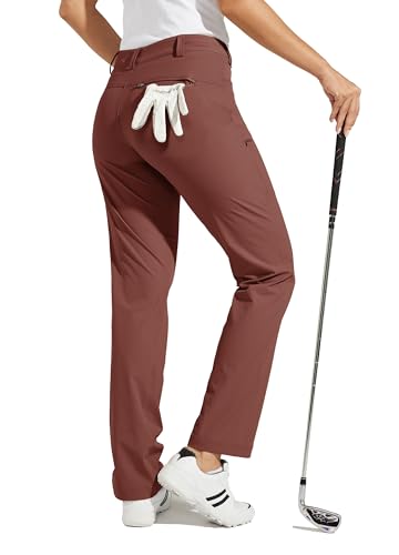 WILLIT Damen Golfhose Stretch Wanderhose Schnelltrockner Leichte Outdoor Arbeitshose Freizeithose mit Taschen Wasserabweisend Rostrot 38 von WILLIT