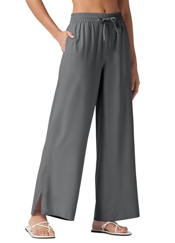 WILLIT Damen Hose Sommerhose Weite Hose Palazzo Freizeithose Elegante Strandhose Leicht Jogginghose UPF 50 Schnelltrockner mit Taschen 29“ Dunkelgrau 2XL von WILLIT