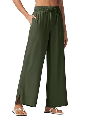 WILLIT Damen Hose Sommerhose Weite Hose Palazzo Freizeithose Elegante Strandhose Leicht Jogginghose UPF 50 Schnelltrockner mit Taschen 29“ Graugrün M von WILLIT