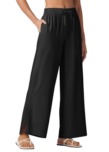 WILLIT Damen Hose Sommerhose Weite Hose Palazzo Freizeithose Elegante Strandhose Leicht Jogginghose UPF 50 Schnelltrockner mit Taschen 29“ Schwarz 2XL von WILLIT