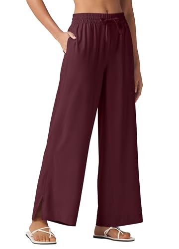 WILLIT Damen Hose Sommerhose Weite Hose Palazzo Freizeithose Elegante Strandhose Leicht Jogginghose UPF 50 Schnelltrockner mit Taschen 29“ Weinrot 2XL von WILLIT