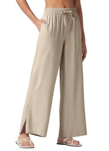 WILLIT Damen Hose Sommerhose Weite Hose Palazzo Freizeithose Elegante Strandhose Leicht Jogginghose UPF 50 Schnelltrockner mit Taschen 31“ Khaki S von WILLIT