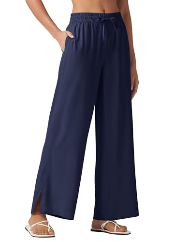 WILLIT Damen Hose Sommerhose Weite Hose Palazzo Freizeithose Elegante Strandhose Leicht Jogginghose UPF 50 Schnelltrockner mit Taschen 31“ Navy M von WILLIT