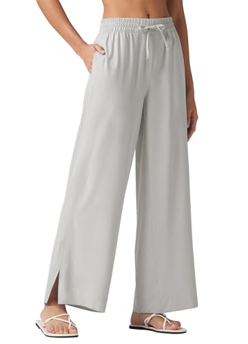 WILLIT Damen Hose Sommerhose Weite Hose Palazzo Freizeithose Elegante Strandhose Leicht Jogginghose UPF 50 Schnelltrockner mit Taschen 31“ Silbergrau L von WILLIT