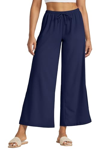 WILLIT Damen Hose Weite Hose Palazzo Leichte Freizeithose High Waiste Strandhose UPF 50+ Badehose Beach Schnelltrockner Sonnenschutz mit Taschen Navy XS von WILLIT