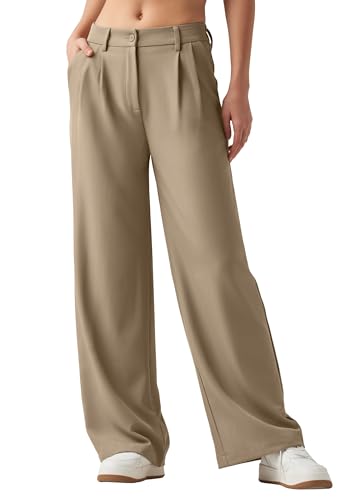 WILLIT Damen Hosen Weites Bein Stoffhose Bequeme Elegante Damenhose Lässig Hohe Taille Business Hose mit Taschen 28" Mahagoni M von WILLIT