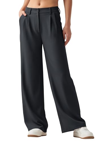WILLIT Damen Hosen Weites Bein Stoffhose Bequeme Elegante Damenhose Lässig Hohe Taille Business Hose mit Taschen 28" Stahlgrau XS von WILLIT
