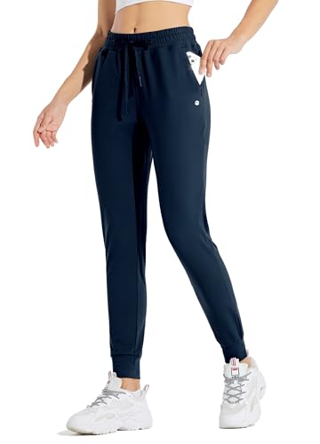 WILLIT Damen Jogginghose Fleece gefütterte Jogger Warme Hosen Thermohose Laufhose Thermische Sweathose Winter Sporthosen Wandern High Waist Wasserdicht Kordelzug mit Taschen Dunkelblau XL von WILLIT