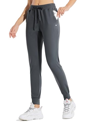 WILLIT Damen Jogginghose Fleece gefütterte Jogger Warme Hosen Thermohose Laufhose Thermische Sweathose Winter Sporthosen Wandern High Waist Wasserdicht Kordelzug mit Taschen Dunkelgrau M von WILLIT