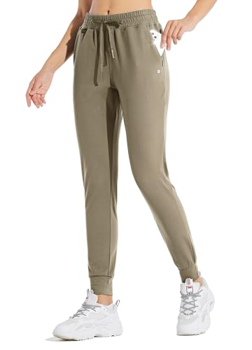 WILLIT Damen Jogginghose Fleece gefütterte Jogger Warme Hosen Thermohose Laufhose Thermische Sweathose Winter Sporthosen Wandern High Waist Wasserdicht Kordelzug mit Taschen Hellbraun L von WILLIT