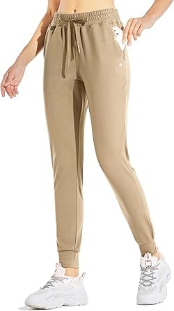 WILLIT Damen Jogginghose Fleece gefütterte Jogger Warme Hosen Thermohose Laufhose Thermische Sweathose Winter Sporthosen Wandern High Waist Wasserdicht Kordelzug mit Taschen Khaki M von WILLIT