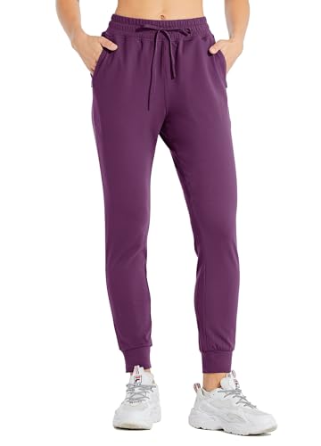 WILLIT Damen Jogginghose Fleece gefütterte Jogger Warme Hosen Thermohose Laufhose Thermische Sweathose Winter Sporthosen Wandern High Waist Wasserdicht Kordelzug mit Taschen Lila L von WILLIT